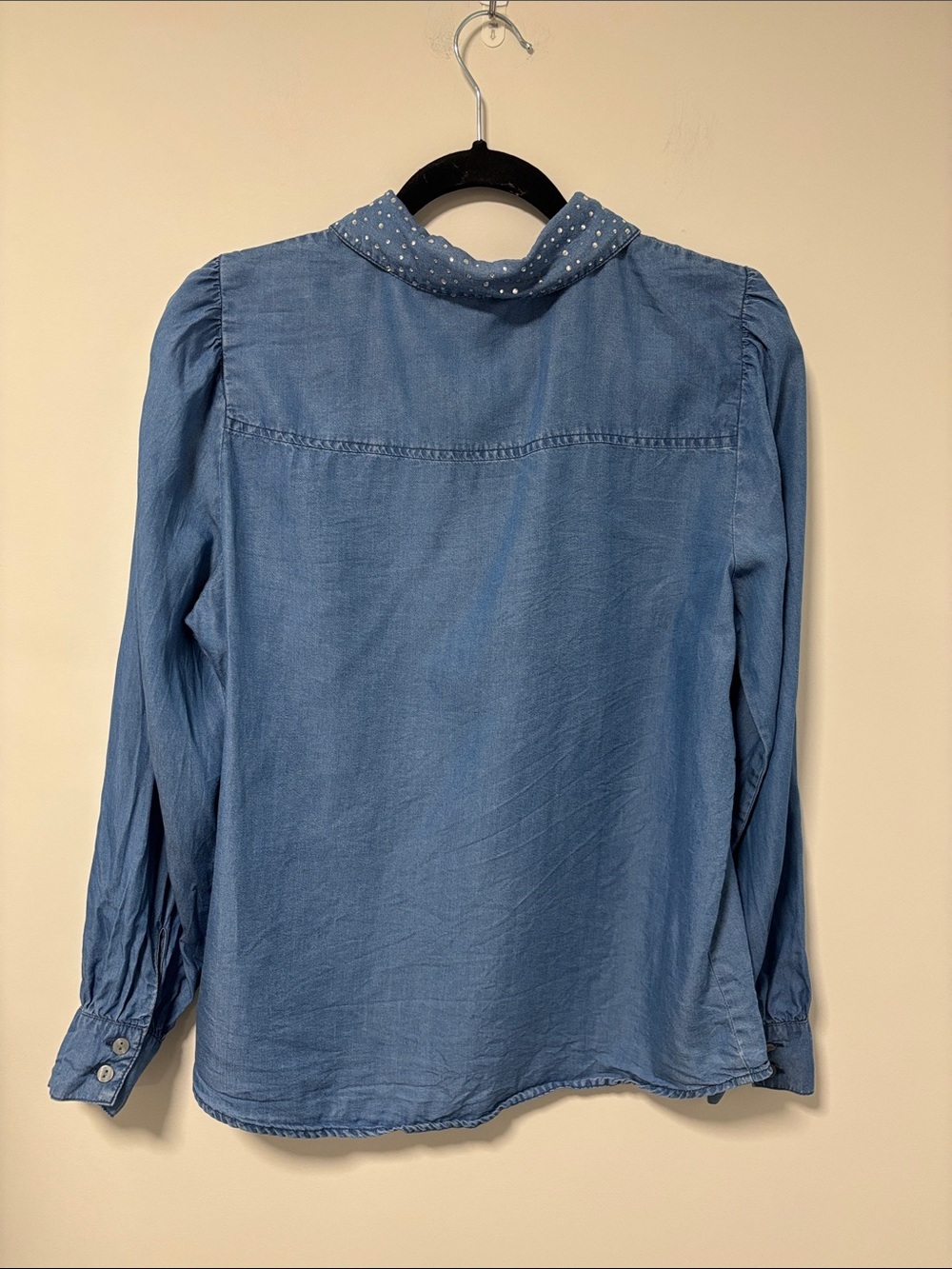 Badgley Mischka Light Blue Chambray Shirt with Crystal Studs - Picture 8 of 8